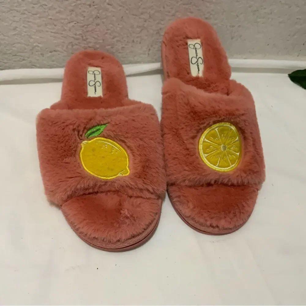 Jessica Simpson Pink & orange Faux Fur Fuzzy Slide Slippers